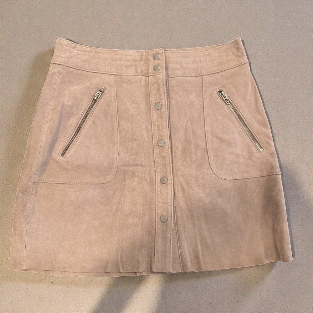 BLANKNYC Make Me Blush Suede Leather Snap Front Mini Skirt Size 26